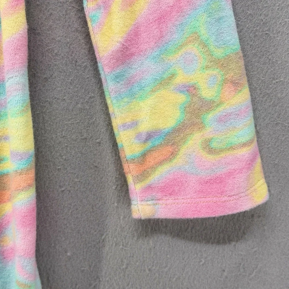 Lands' End Girls L 10/12 Robe Beach Cover Up Hooded Pink Yellow Terry Cloth Swim